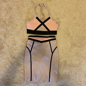 2 piece crop top and skirt set
